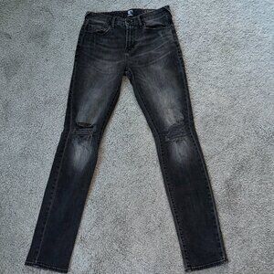 PRPS GOODS & CO LE SABRE SLIM TAPERED FIT STRETCH BLACK DISTRESSED JEANS W30L33